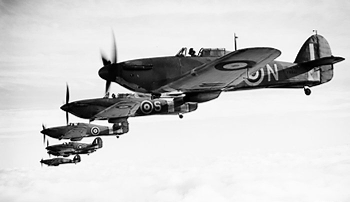 Vliegtuigformatie van Hawker Hurricanes